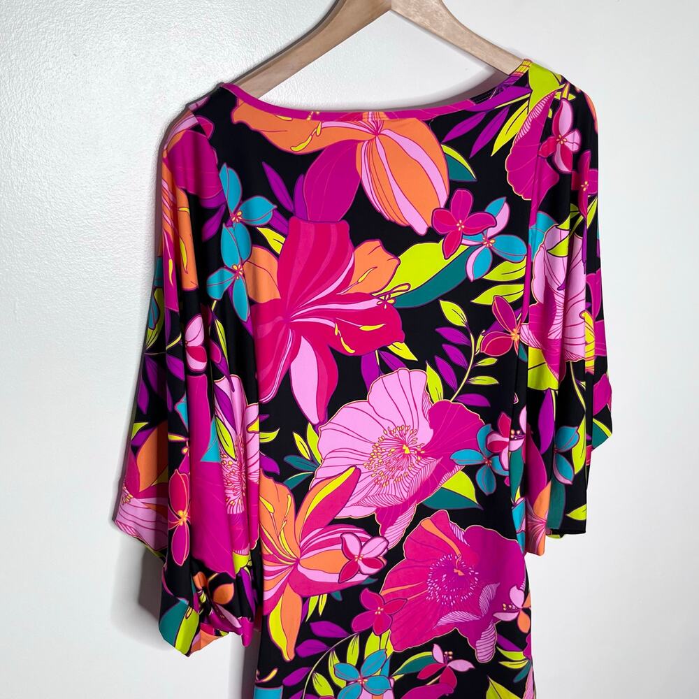 Trina Turk Floral Swim Cover Up Tunic Dress Pink Black Tropical Size S Resort - Picture 8 of 9